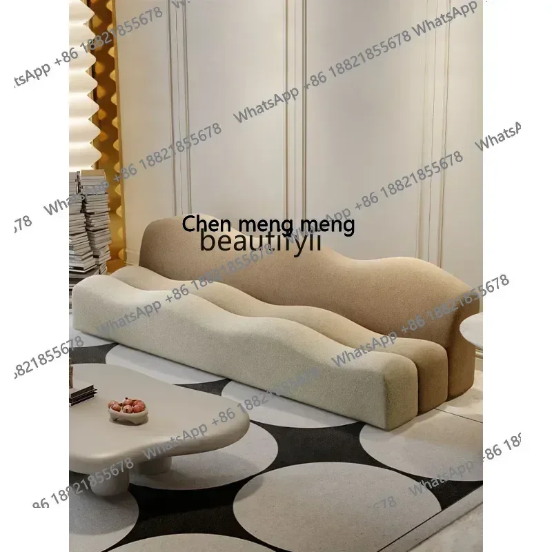 أريكة غرفة المعيشة ذات الحجم الشمالي الإبداعية الفرنسية كريم نمط موجة مصمم أريكة قماش أثاث غرفة المعيشة أثاث المنزل