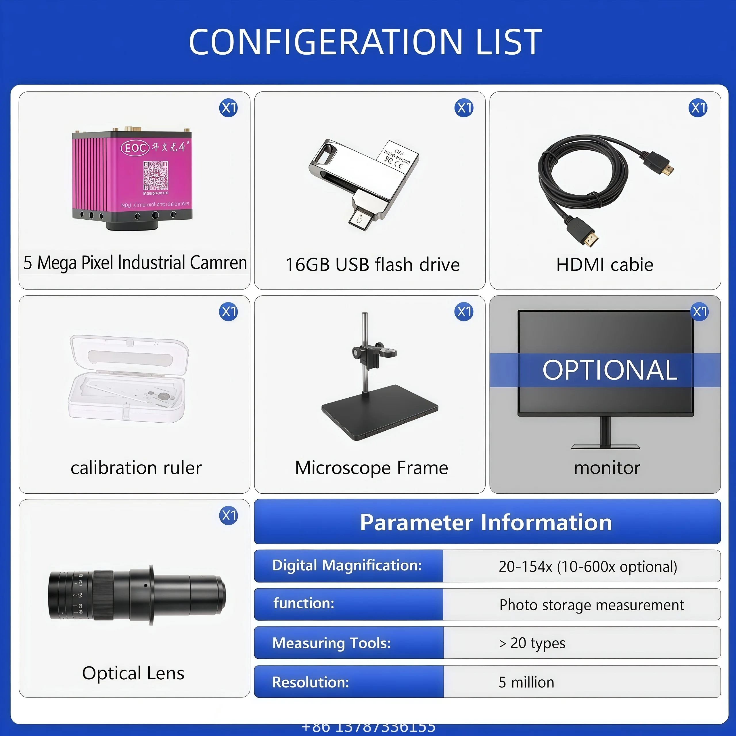 EOC 5MP HD-M-I High Magnification Measuring Digital Video Electronic Microscope For Research Institution Phone Repairing Jewelry