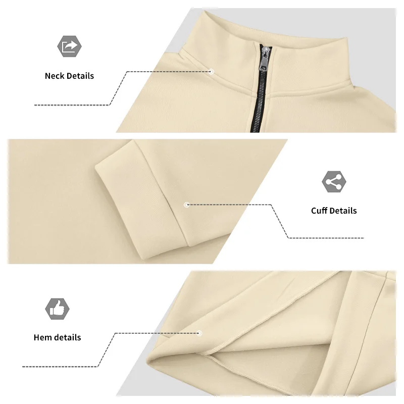 Herren-Sweatshirt mit Fleecefutter für Herbst und Winter, Stehkragen, halber Reißverschluss, langärmelig, einfarbig, warme Freizeitjacke – Detail 10
