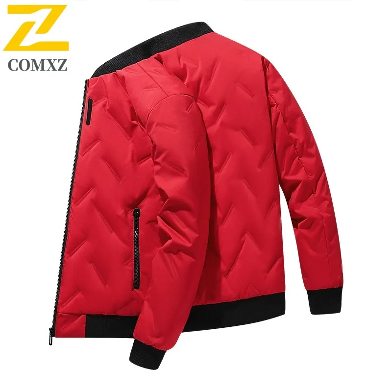 

COMXZ Men Down Jacket Classic Baseball Collar Outdoor Working Windproof Coat White Duck Down Hiking Lightweight Winter Garment