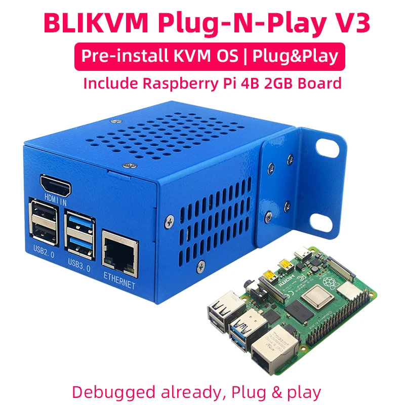 

BLIKVM Plug-N-Play V3 with Raspberry Pi 4 Debugged KVM System KVM Over IP HDMI-compatible CSI LED Display RTC PoE