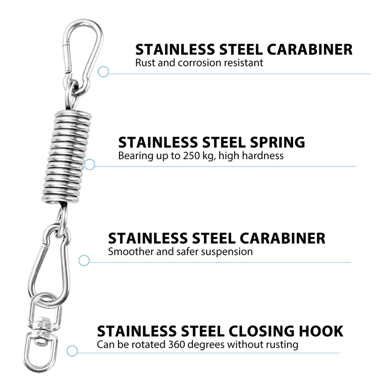 Stainless Steel Swivel Mount Chain With Carabiners And Spring, 1000Lbs Capacity For Heavy Bag, Gym Swing, Hammock