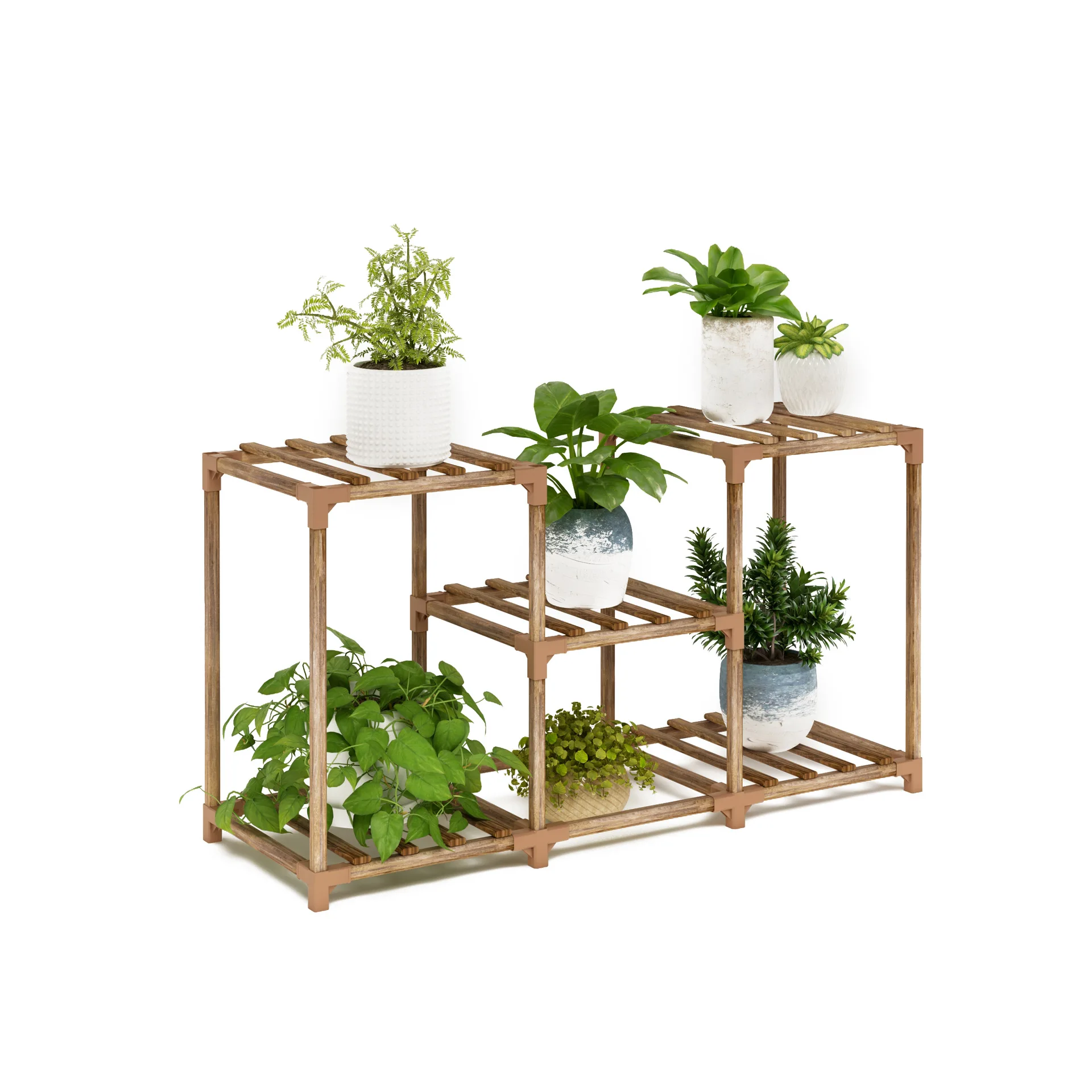 Multi Function 6 Tier, 7 Potted Multilayer Flower Stands Holder Plant Rack Bamboo Flower Stand For Indoor Outdoor/