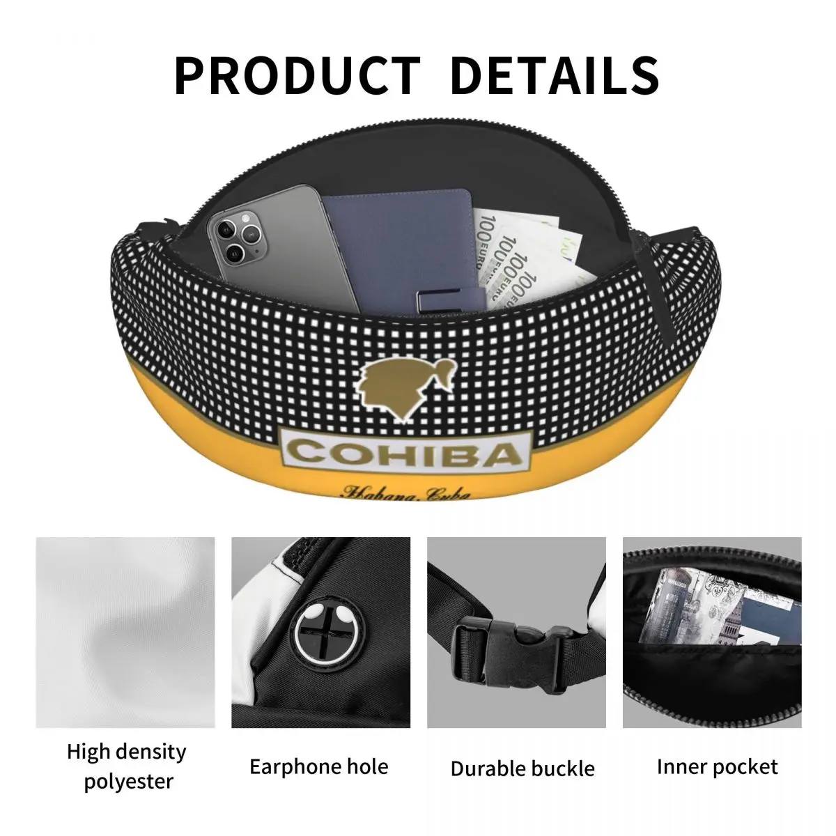 Habana Cuba Cigar Cohiba Fanny Pack Women Men Cool Crossbody Waist Bag for Camping Biking Phone Money Pouch