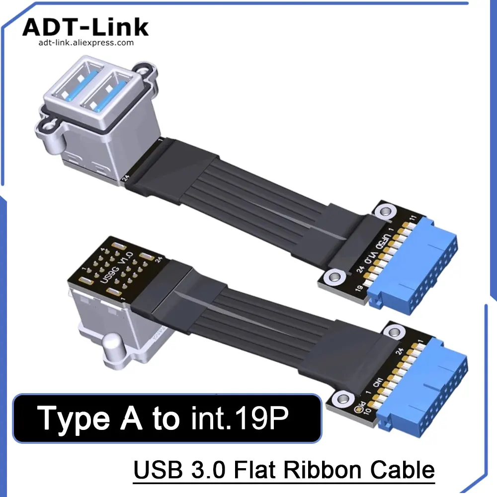 ADT-Link USB 3.0 Type A to int.19P Extension Adapter Blue Interface 19 Pin 20 Pin Front Rear Corner With Screw Holes