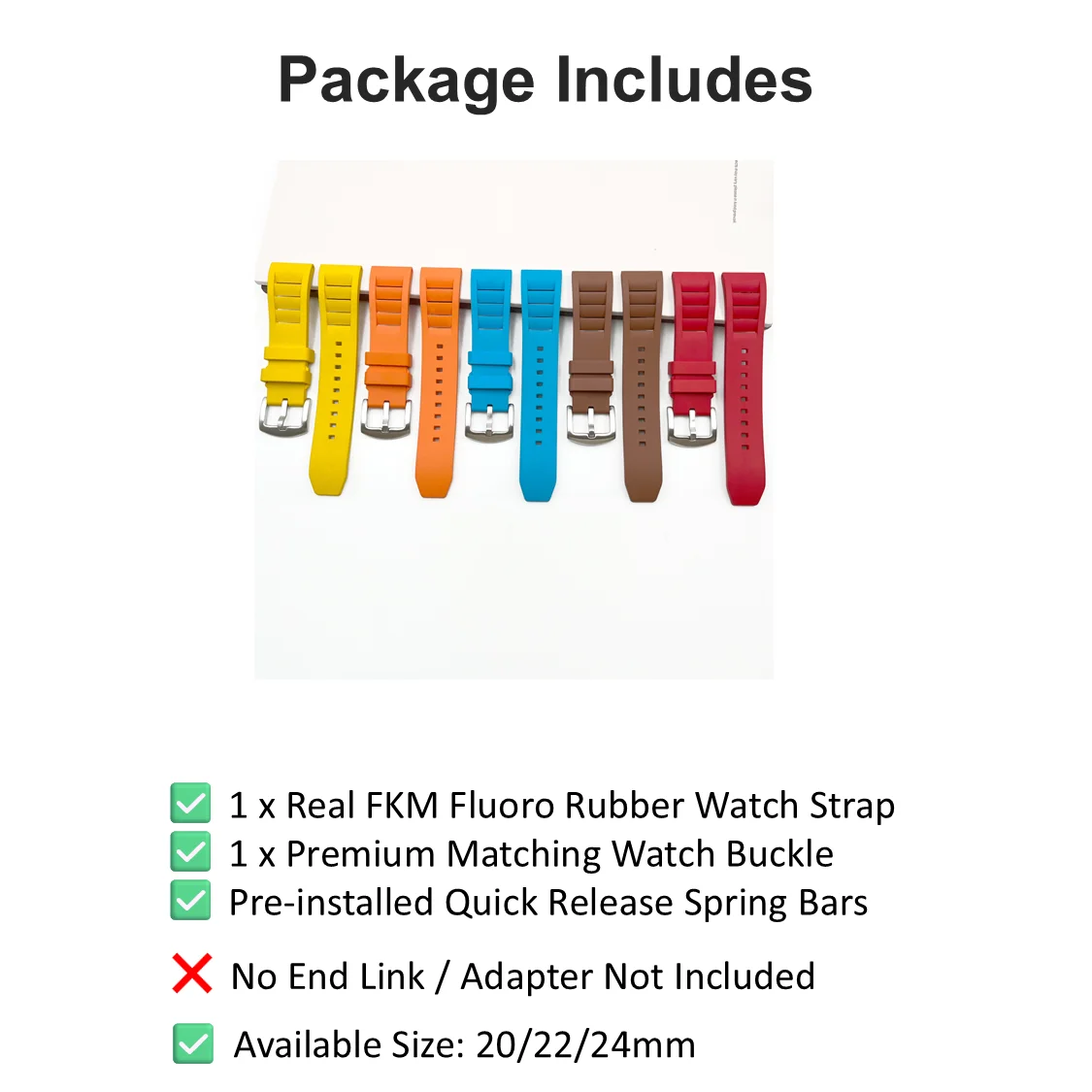 20/22/24mm FKM Rubber Watch Band Quick Release Rubber Strap Universal Diving Sport Wristband Accessories Men Women