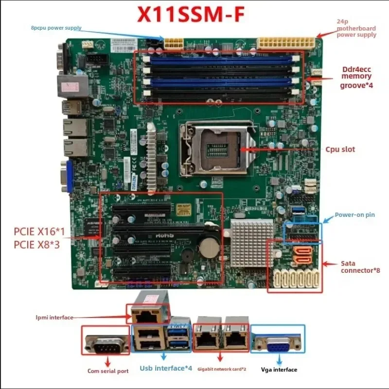 E3-1200V5V6 1151 C236 Chip Dual Gigabit IPMI X11SSH-F X11SSM-F Motherboard,