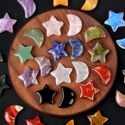 1pair of Natural Semi-Precious Stone Star 20x20mm & Moon 20x14mm Shape Ornaments Charming Home Stone Crafts Tabletop Decoration