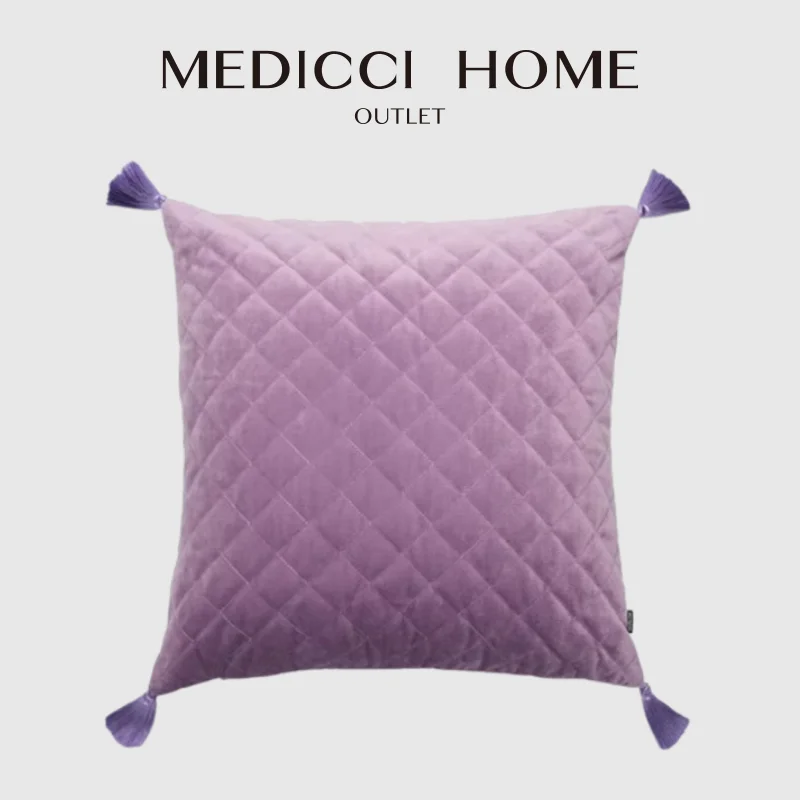 Medicci Home Nordic INS Cushion Cover With Tassels Velvet Rhombic  Quilted Throw Pillow Case Solid Lavender Pillowcases 45x45cm