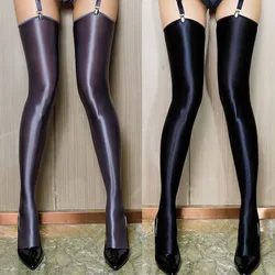 Women Elastic Smooth Thigh High Oil Glossy Knee Length Garters Sexy Stockings Night Club Party Pole Dance Cosplay Lingerie