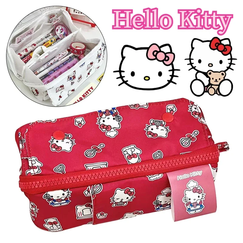 Sanrio Hello Kitty Cute Pencil Case Cartoon Portable Large Capacity Pen Bag Pouch School Supplies Girls Stationery Storage Bag