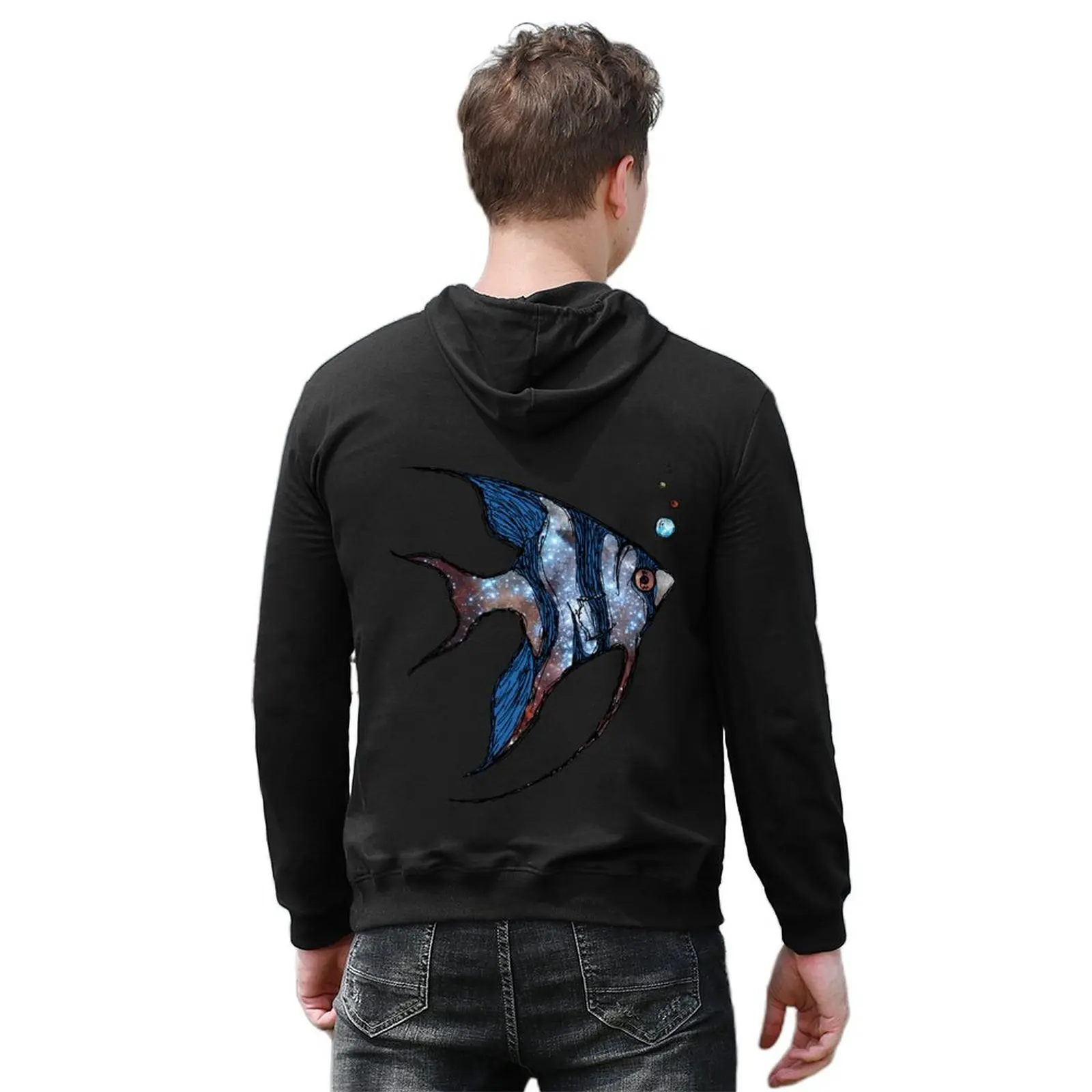Angelfish in Space Hoodie ملابس أنيمي ملابس الشتاء ملابس أنيمي ملابس الخريف الكورية الرجال هوديي البلوز