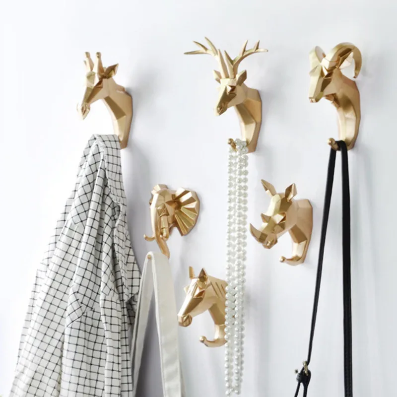 1pc Hanging Hook Animal Head Decorative Hook Deer Elephant Unicorn Rhinoceros Hanger Hook Keys Clothes Hat Wall Decoration Rack