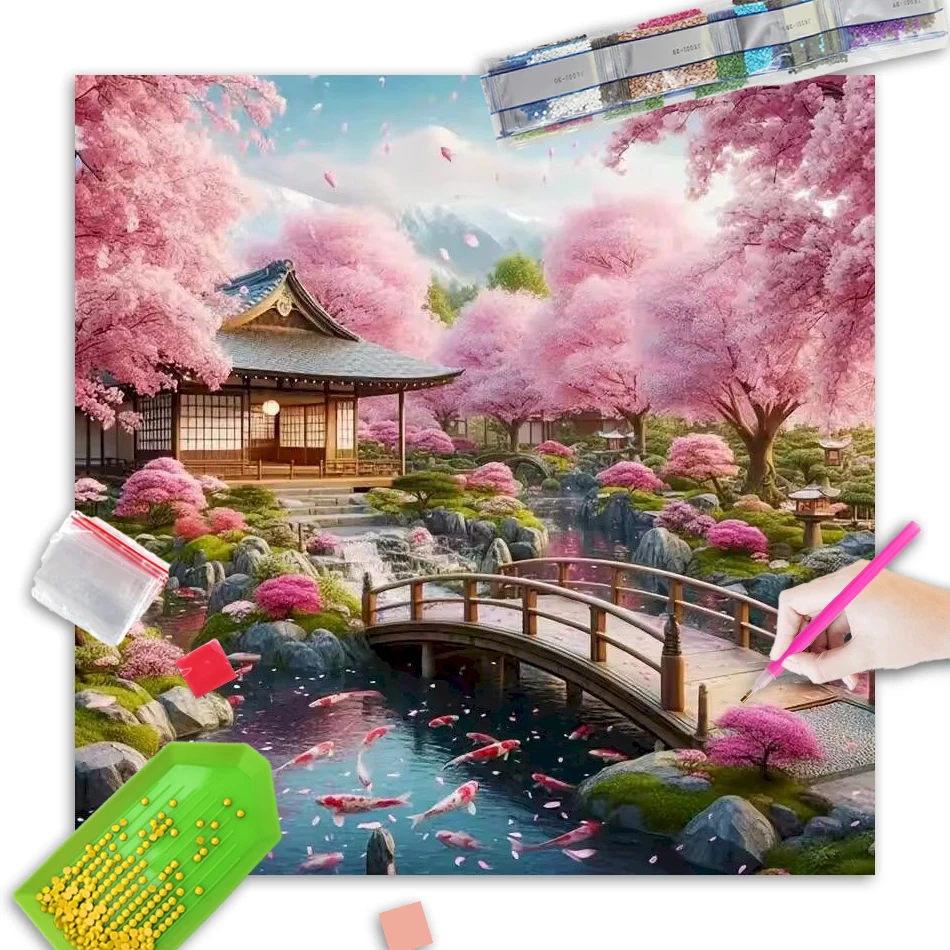 

GATYZTORY Diamond Mosaic House Landscape DIY River Diamond Painting Bridge Picture Rhinestones Embroidery Garden Wall Art