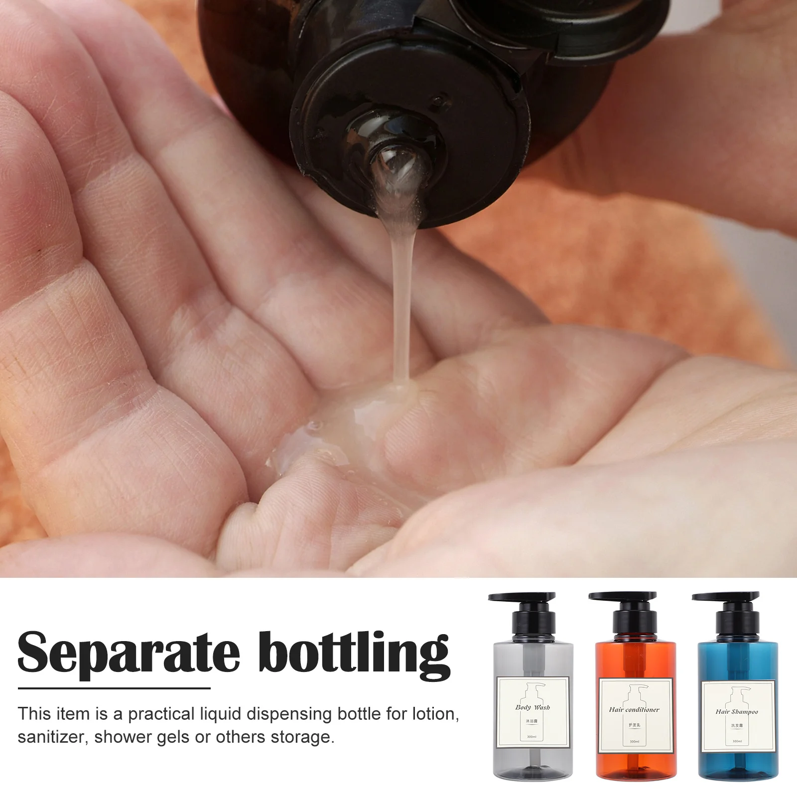 

3Sets Plastic Press Bottles Leakproof Lotion Dispenser for Home Office Travel Shower Gels Shampoo Storage Bath Accessory