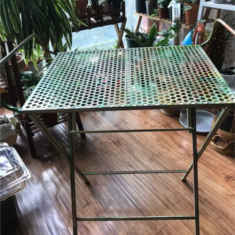 Vintage Wrought Iron Folding Chair Set with Side Table for Outdoor Garden Balcony Plants Display Tea Table