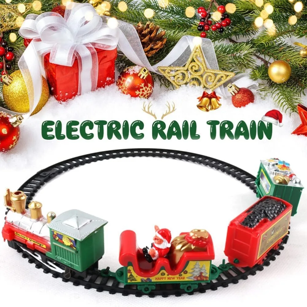 New Christmas Style Electric Train Set Battery Powered ABS Railway Car Santa Claus Electric Rail Cart Xmas Gifts