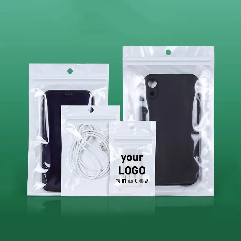 100 pieces of white pearlescent film ziplock bags, translucent digital product packaging bags with company logo printed on them