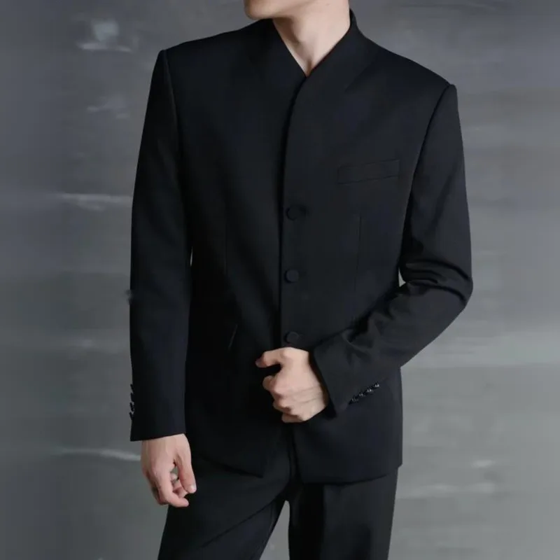 WVGA Spring Autumn New Men's Chinese Style O-Neck Fashion Single-breasted Blazer Niche Casual Padded Shoulder Jackets Ins W27927