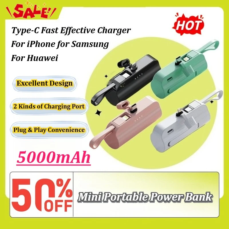New Mini Portable Power Bank 5000mAh External Battery Plug Play Power Bank Type-C Fast Effective Charger for IPhone for Samsung