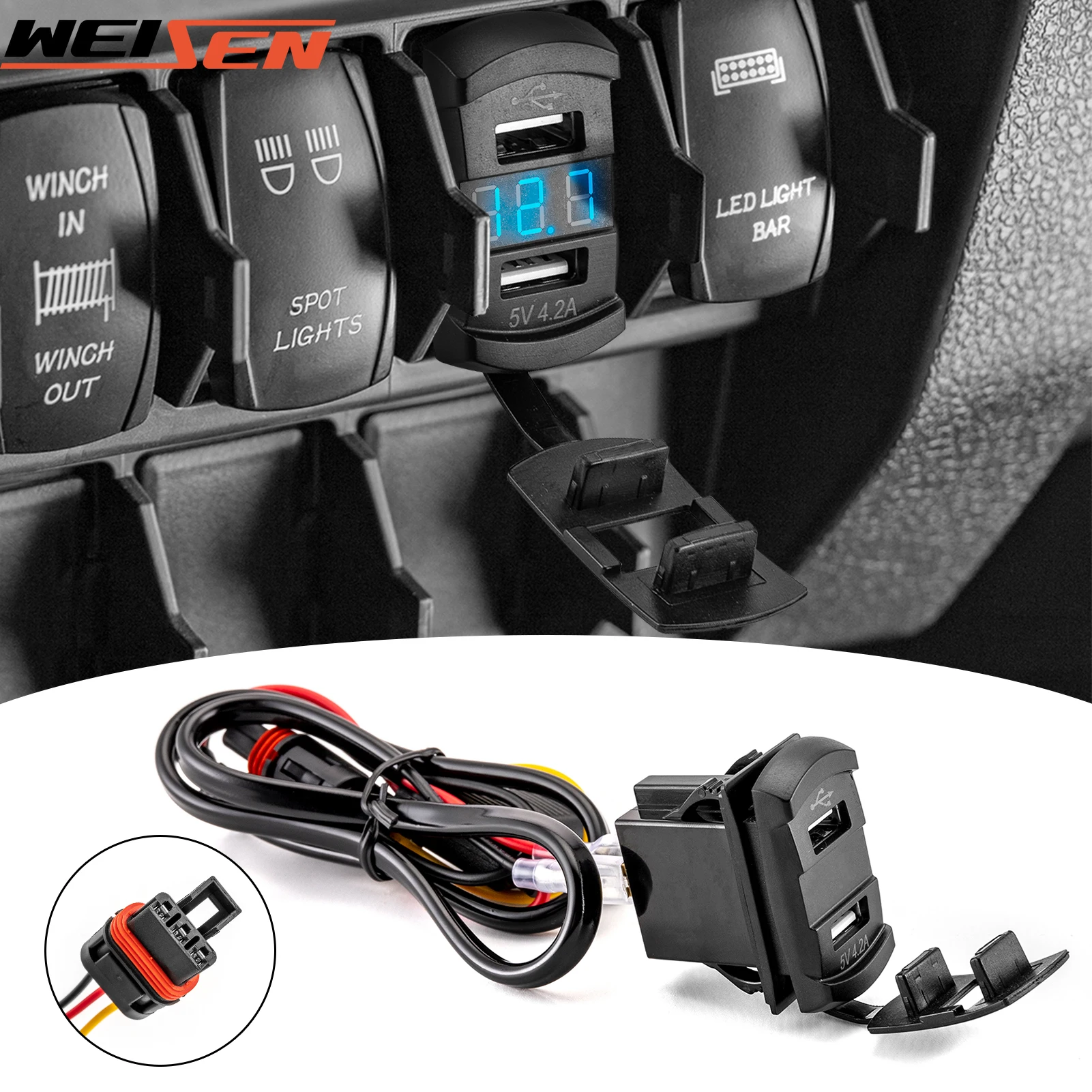 

UTV Dual USB Tpye C Rocker Switch Charger/Outlet 12v for All Polaris with The Pulse Bus Bar RZR Ranger General XP 1000 Trail