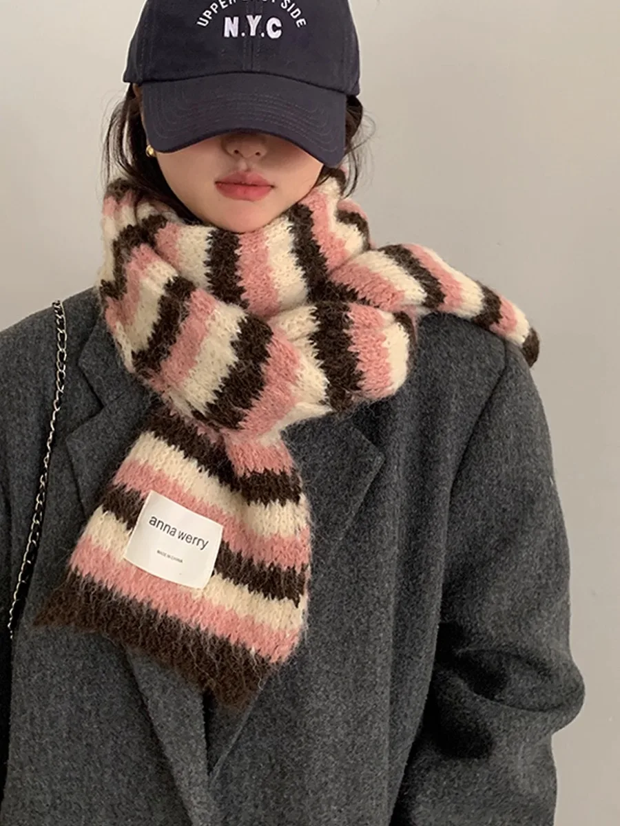 

Pink Cute Knitted Wool Scarf For Women Autumn And Winter 2025 New High-End Sense Of Collar Thickening Warm Shawl