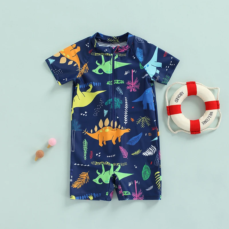 Baby Boy Swimming Suit Baby Swimsuit Baby Boys Swimwear Toddler Boys Rash Guard Zipper Short Sleeve Sunsuit Beach Bathing Suits