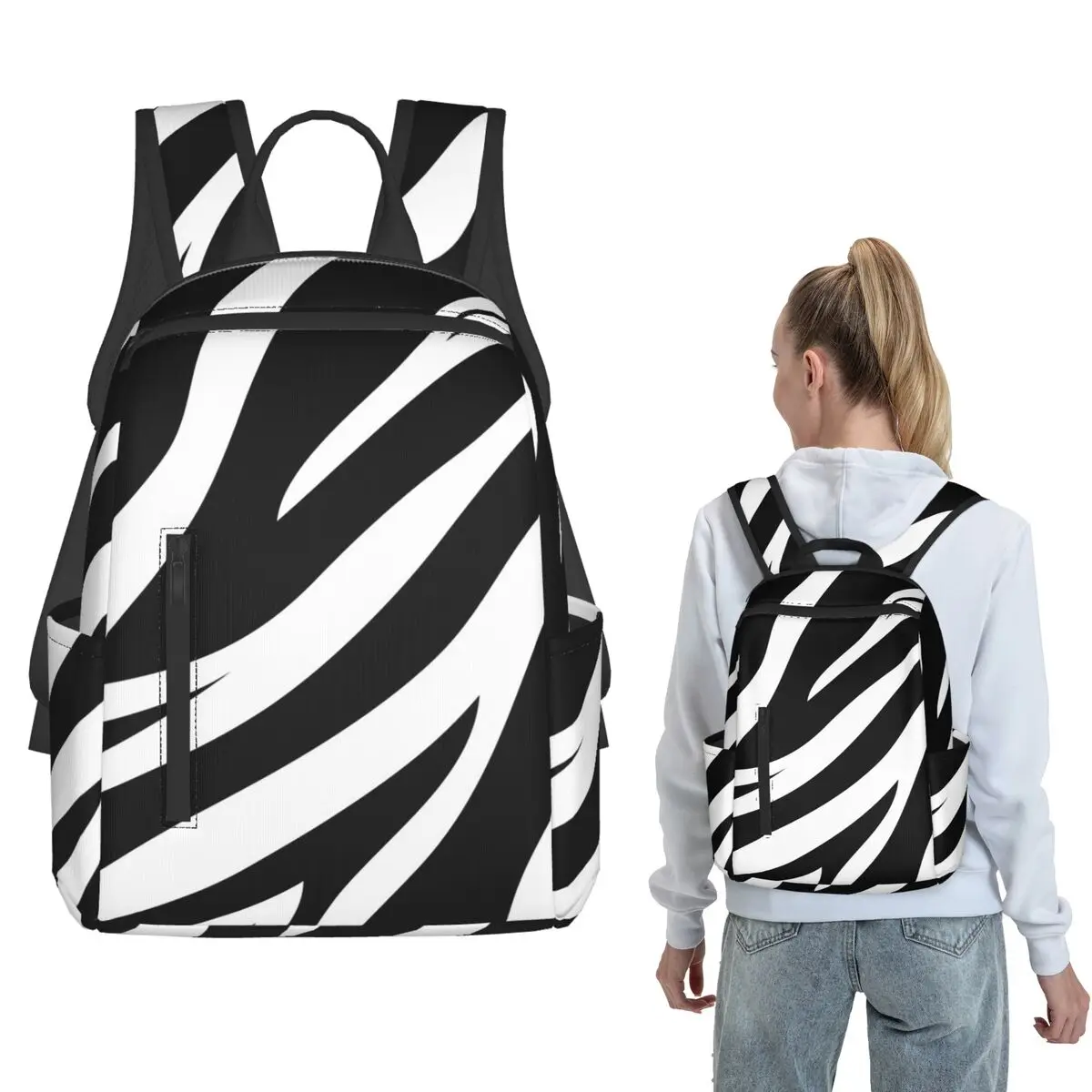 

Liquid Black White Zebra Pattern Backpack Large Capacity Boys Girls BookBag School Bag Shoulder Bags for Men Women