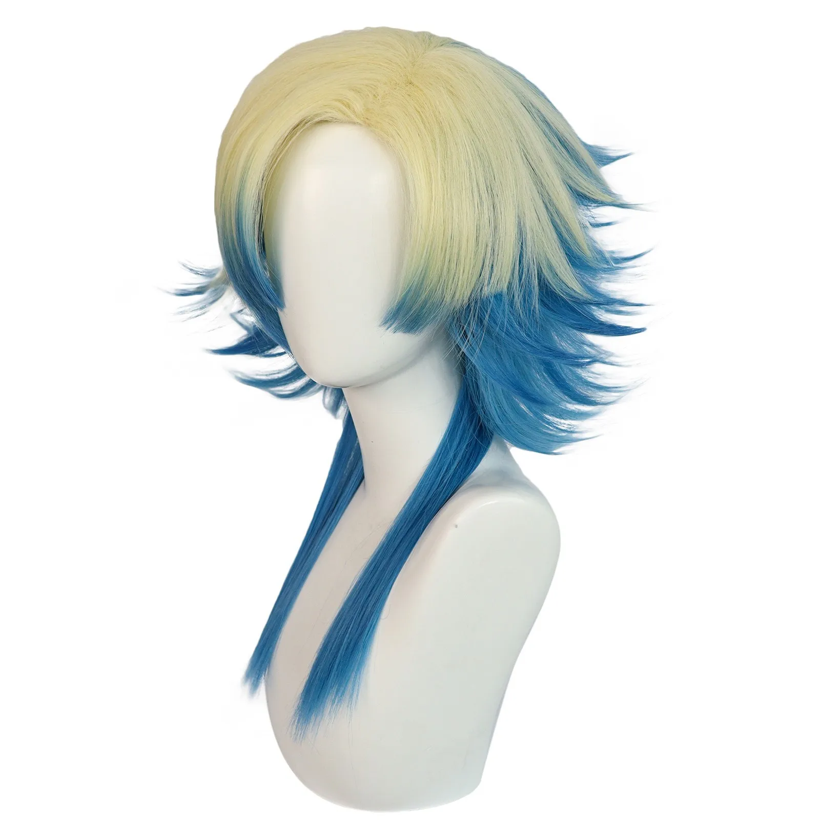 Fashion Men's Short Wig Gradient Blue Hair Synthetic Wig With Bangs Men Ladies Boys Cosplay Costume Anime Halloween