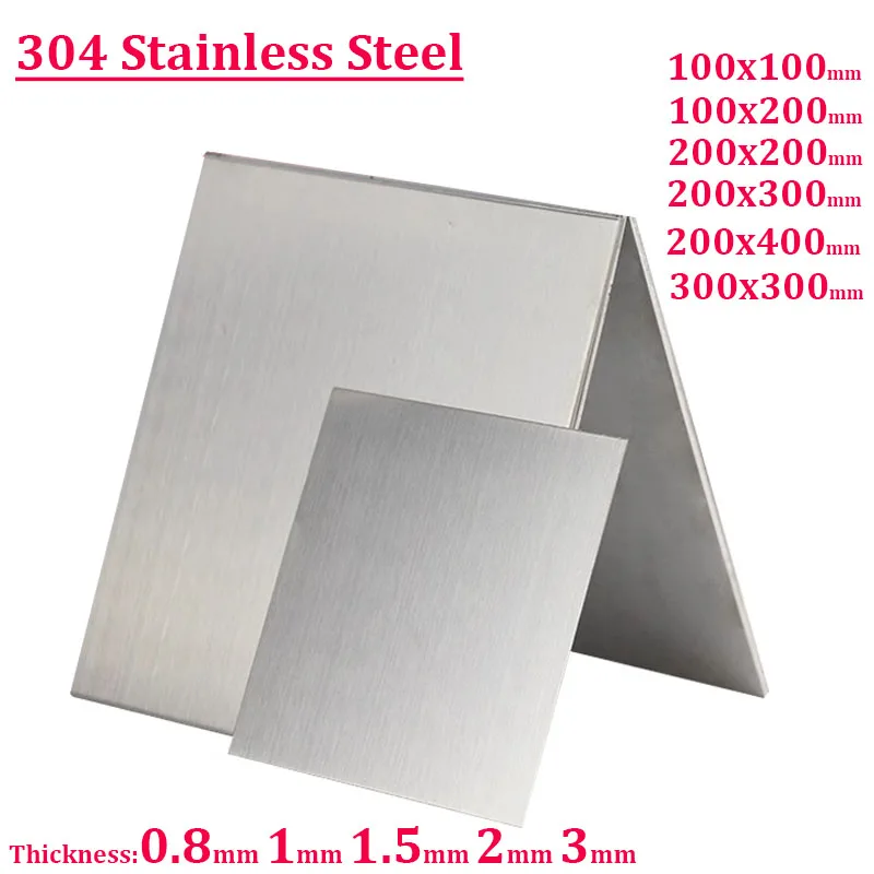 

1Pc 304 Stainless Steel Sheet Metal Thin Foil Plate Shim Industry Home Materials for Metalworking Thick 0.8mm 1mm 1.5mm 2mm 3mm