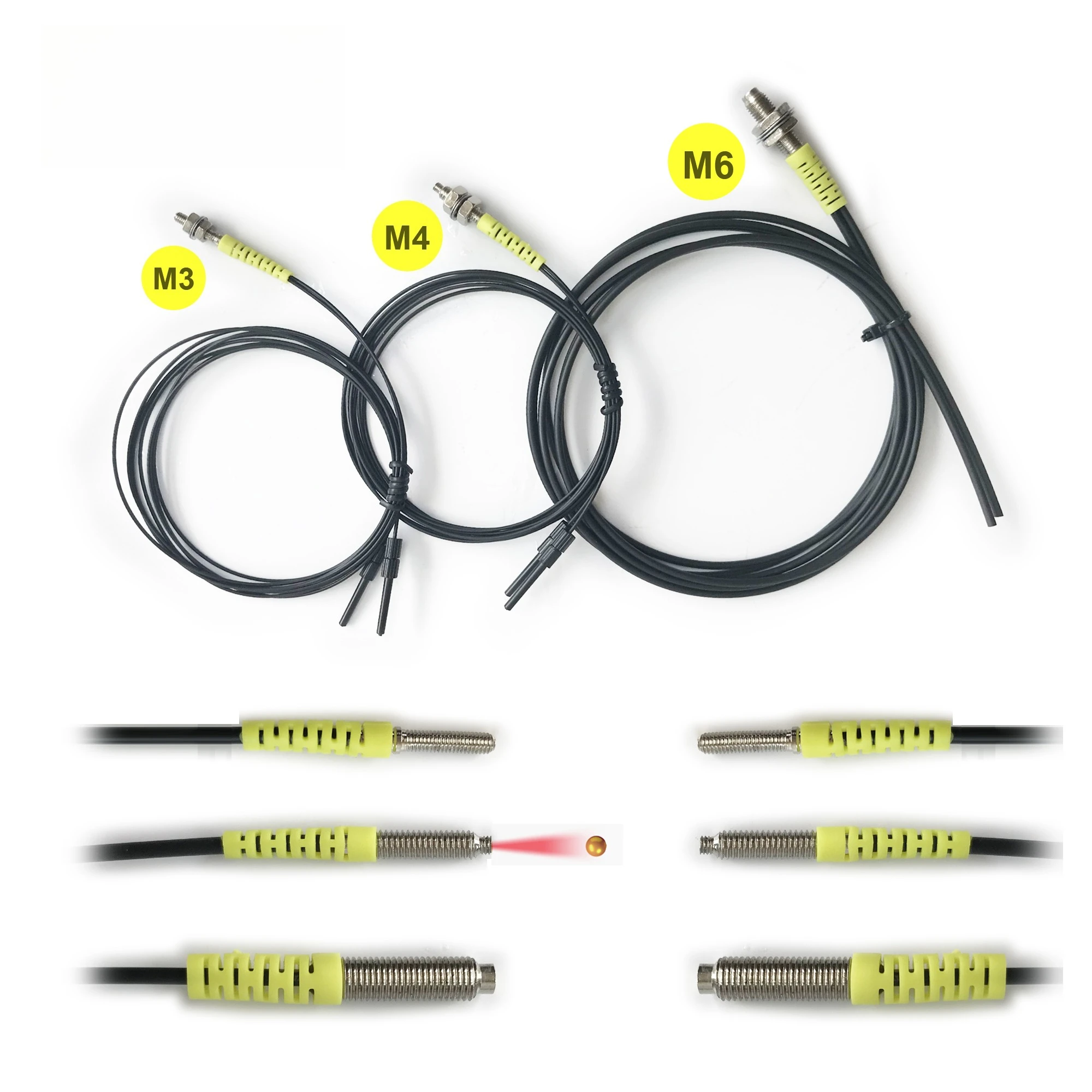Optic Optical Fiber Sensor With 2m Long Cable for Amplifier Photoelectric Switch Diffuse-Reflective Through-Beam M3 M4 M6