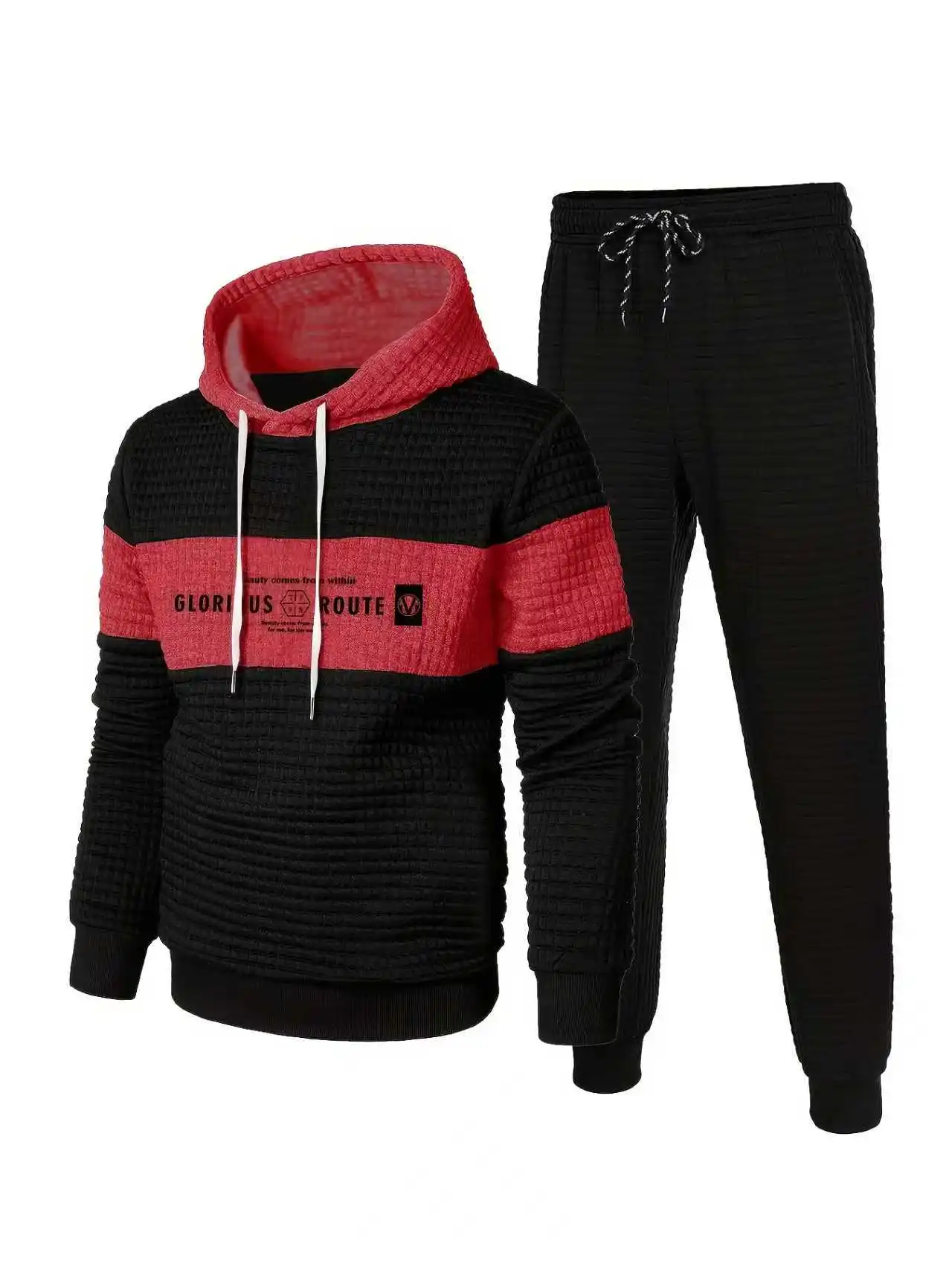 ملابس الشتاء الرجالية 2025 الجاكار الأوروبي نمط جديد الرجال الرياضة موضة كم طويل هوديي + السراويل الطويلة قطعتين مجموعة