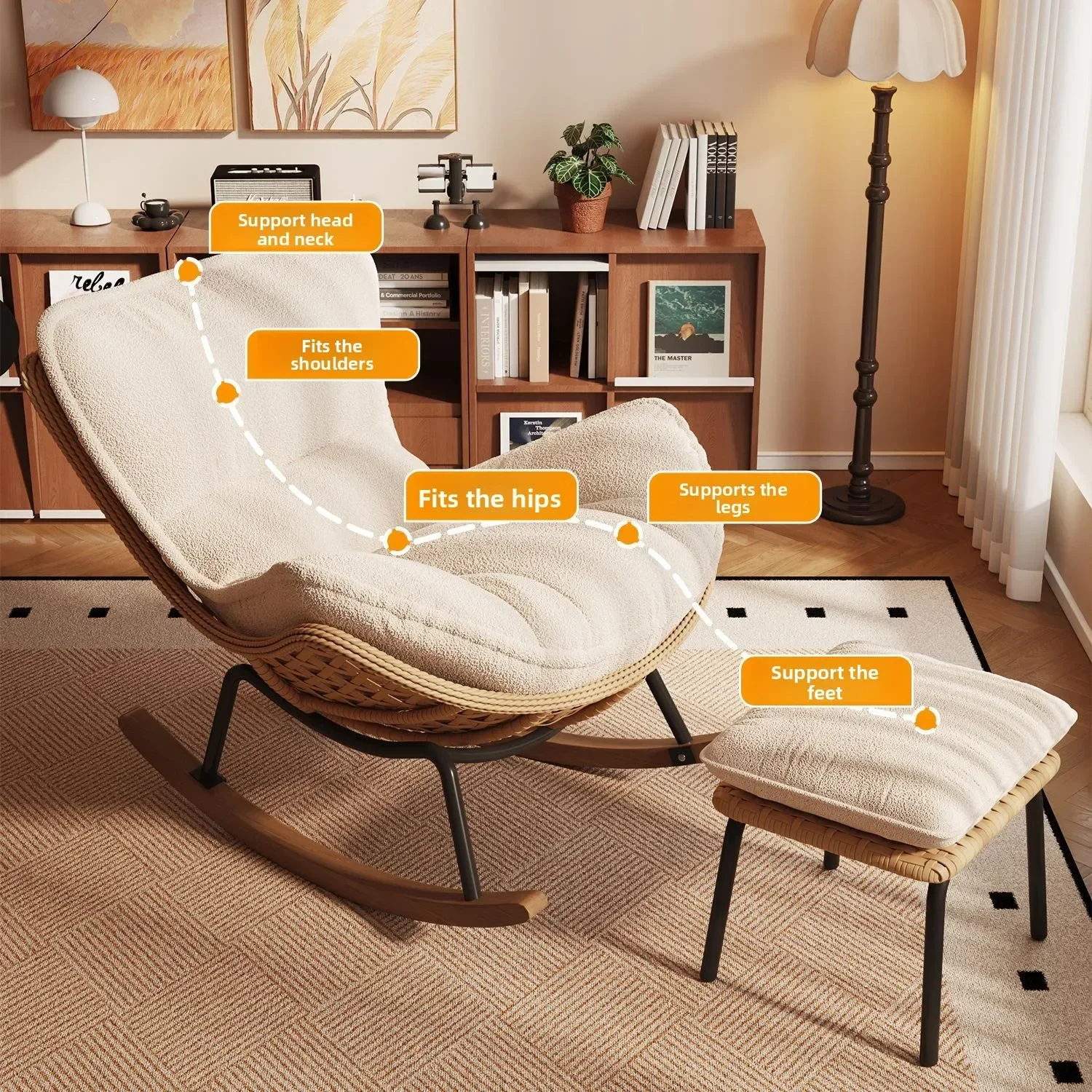 Rocking Chair Reclining Chair Adult Sleeping Imitation Rattan Balcony Lazy Chair Bedroom Leisure Home Adult Lazy Sofa