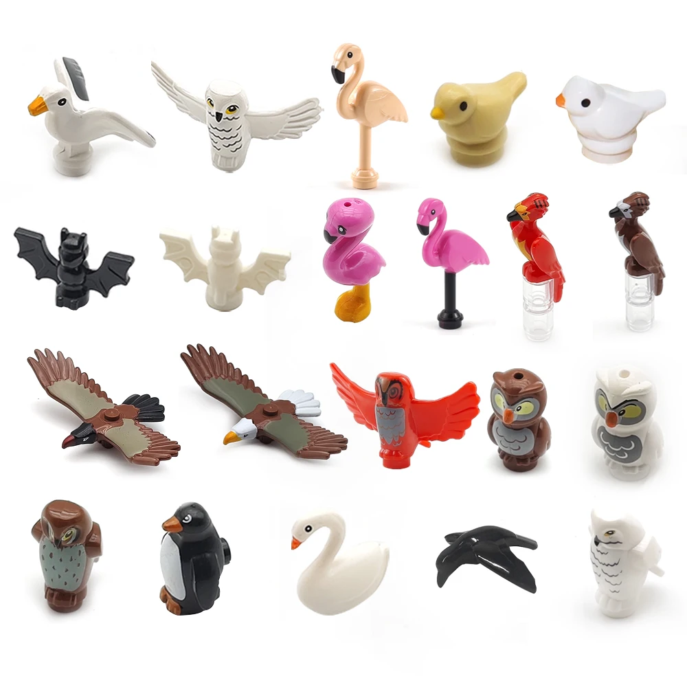 

Строительные блоки для животных MOC, птица, орел, белый голубь, летучая мышь, фламинго, сова, пингвин, лебедь, ворона, дятел, летающая сцена животного, игрушка «сделай сам»