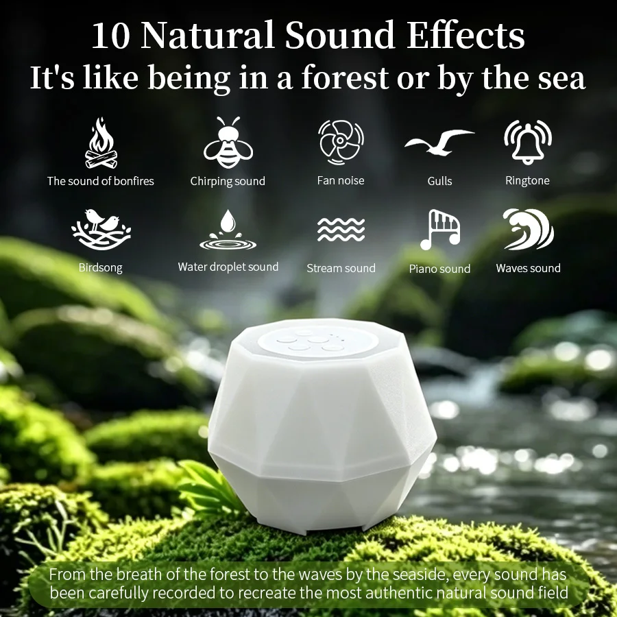 White Noise Machine with Warm Night Light, 10 Natural Sleep Sounds, Rechargeable Sleep Sound Machine for Adults, Kids & Babies