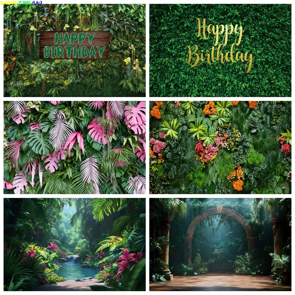 

Tropical Green Leaves Backdrops Jungle Grass Leaf Wall Wedding Birthday Party Baby Shower Photography Background Photo Studio
