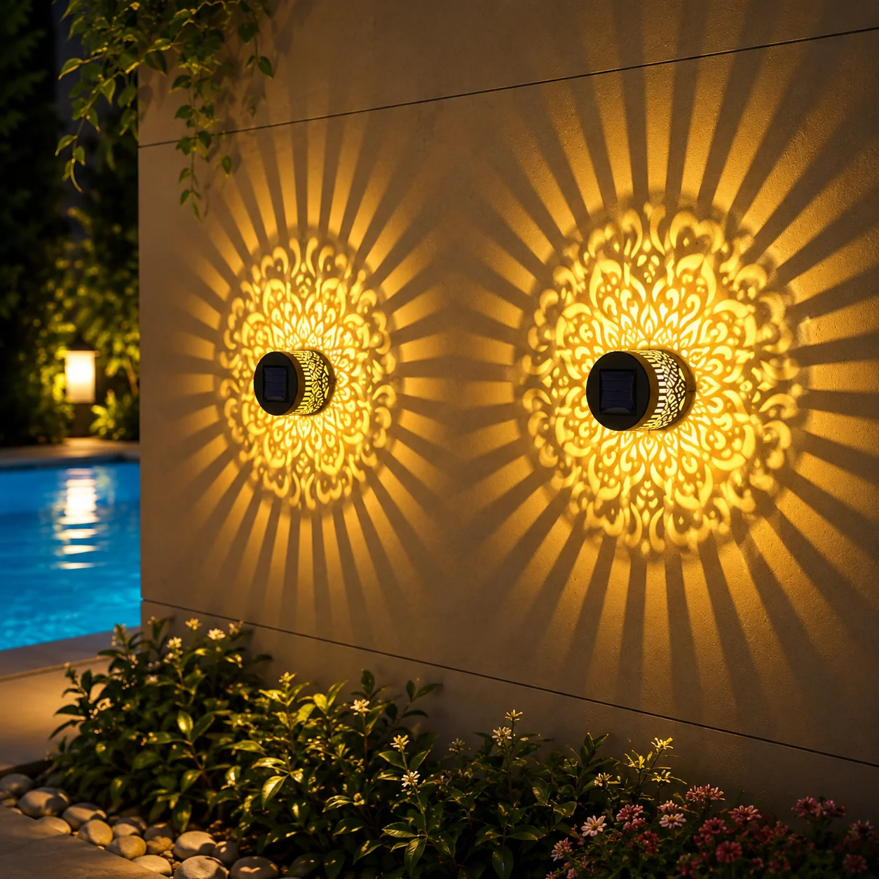 Solar Powered LED Wall Light IP65 Waterproof Warm Outdoor Light for Garden Lawn Steps Courtyard Pathway