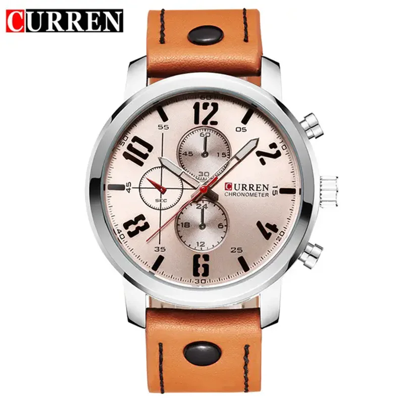 Reloj de pulsera Curren 8192 de cuarzo para hombre con esfera grande roja, reloj deportivo Simple resistente al agua para hombre, el mejor regalo de fiesta para hombre