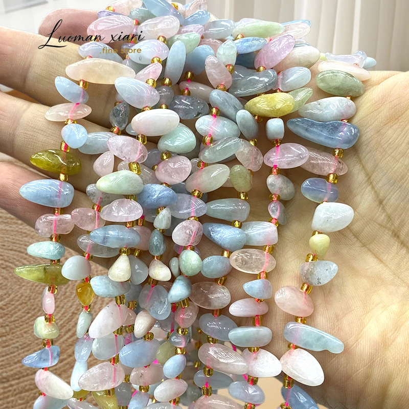 11-18mm Teeth Shape Gem Morganite Natural Stone Loose Spacer Beads for Jewelry Making Diy Bracelet Charms Accessories 15''