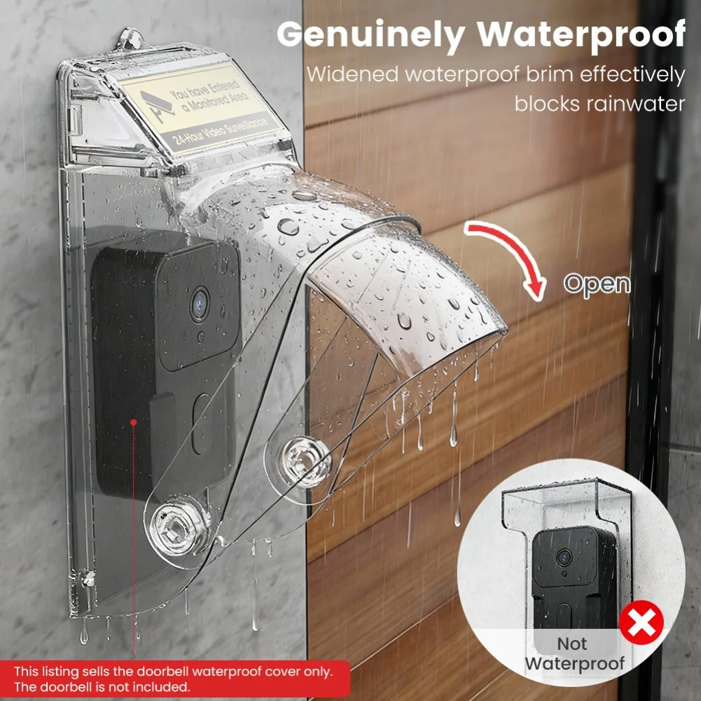 Transparent Waterproof Video Doorbell Cover Rotatable With Triple Protection For Outdoor Video Doorbell Cameras