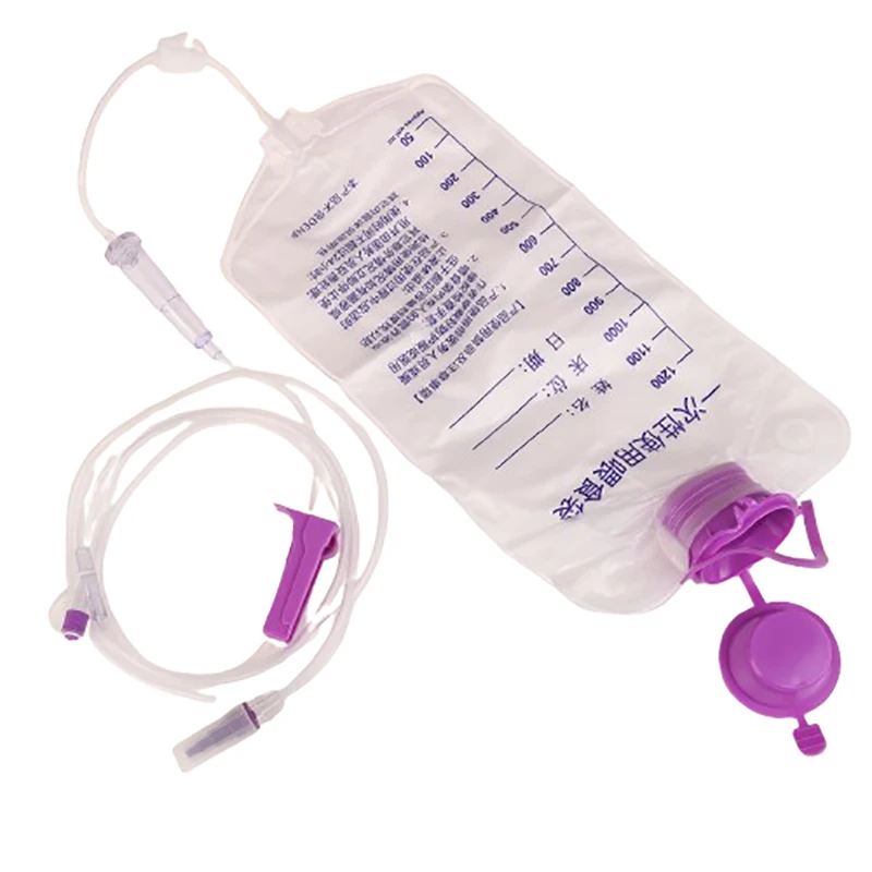 1200ml Medical Plastic Feeding Bag Enteral Nutrition Supply Bag Nasal Feeding Nutrient Gravity Pump Transparent Tube Bag