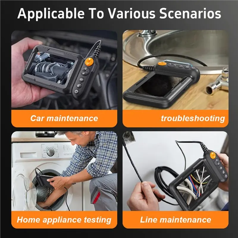 IP67 Waterproof Endoscope IPS Big Screen 8Mm 1080P HD Dual Lens Inspection Camera Semi-Rigid Cable Pipe-A86G