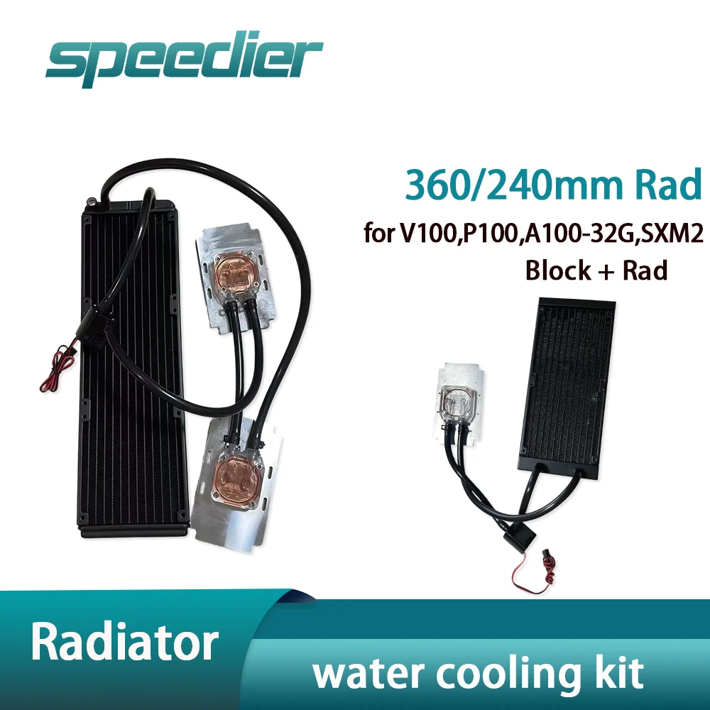 Water Cooling Block Kit for NVIDIA Tesla V100 P100 A100-32G Single /Dual 240mm / 360mm Radiator /SXM2 To PCIE Adapter Card Board