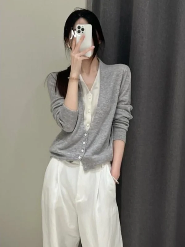 

Цветной вязаный открытый кардиган, женская свободная верхняя одежда, дизайн зимы 2025, новый длинный свитшот Sve Moisture ng