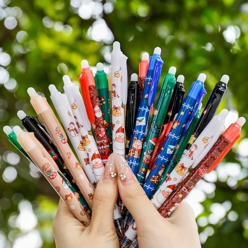 60pcs/lot Kawaii Christmas Santa Claus Elk Snowman Erasable Gel Pen Cute 0.5mm Blue Ink Signature Pens Office School Supplies
