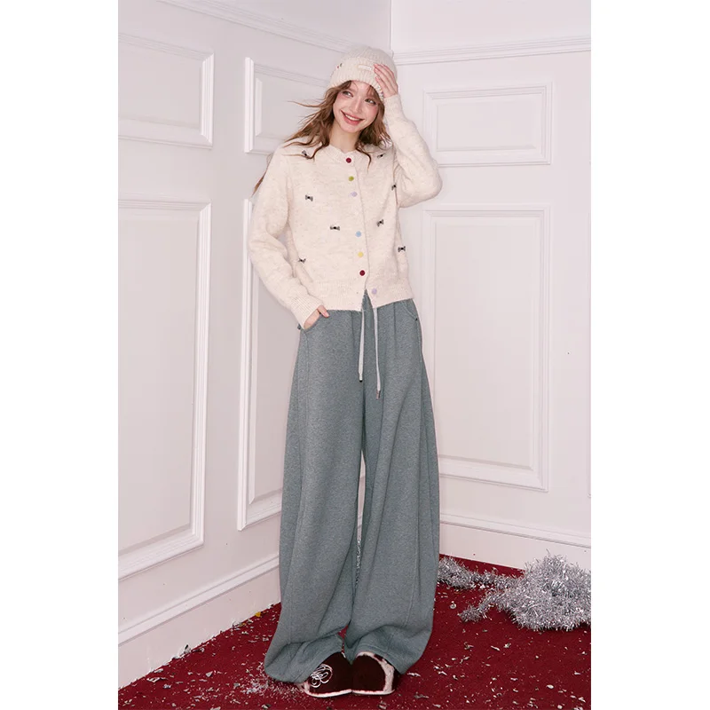 ELFSACK Y2K Casual Loose Solid Tie Wide Leg Sweatpants For Women