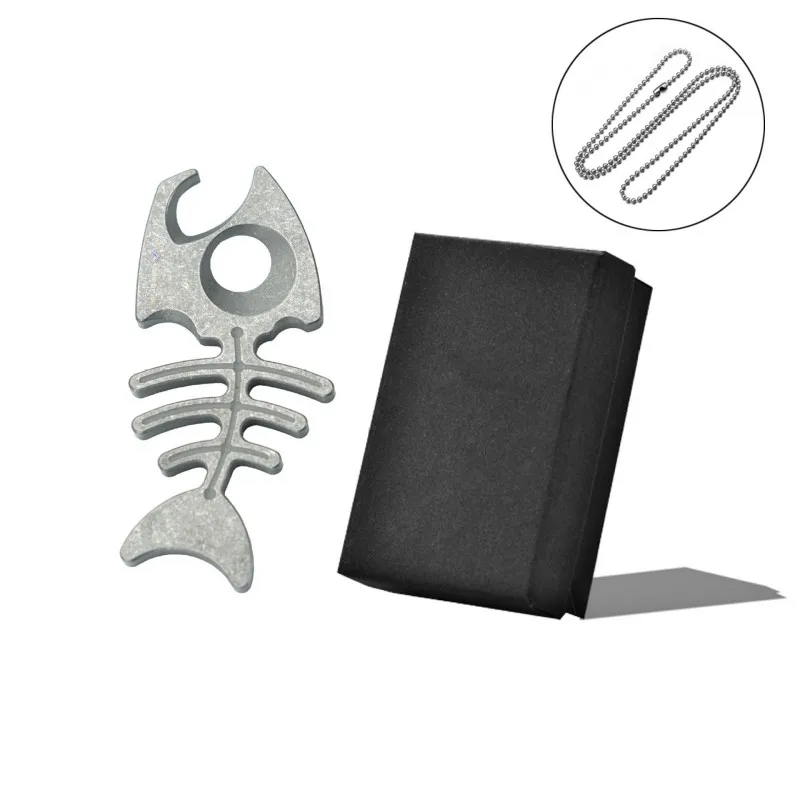 

Fishbone Shape Bottle Opener Titanium Alloy EDC Tools Portable Outdoor Mini Wrench with Necklace Box Gift for Men Women