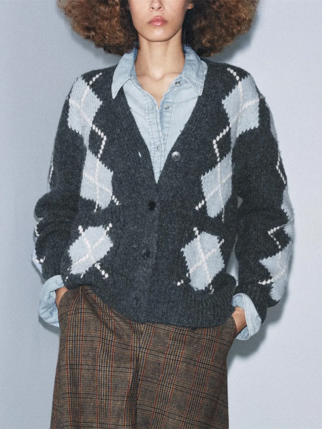 الرجعية Sle المرأة محبوك سترة مفتوحة معطف V-Ne فضفاضة تناسب الماس نمط شتاء جديد وصول لينة طويلة Sve سترة