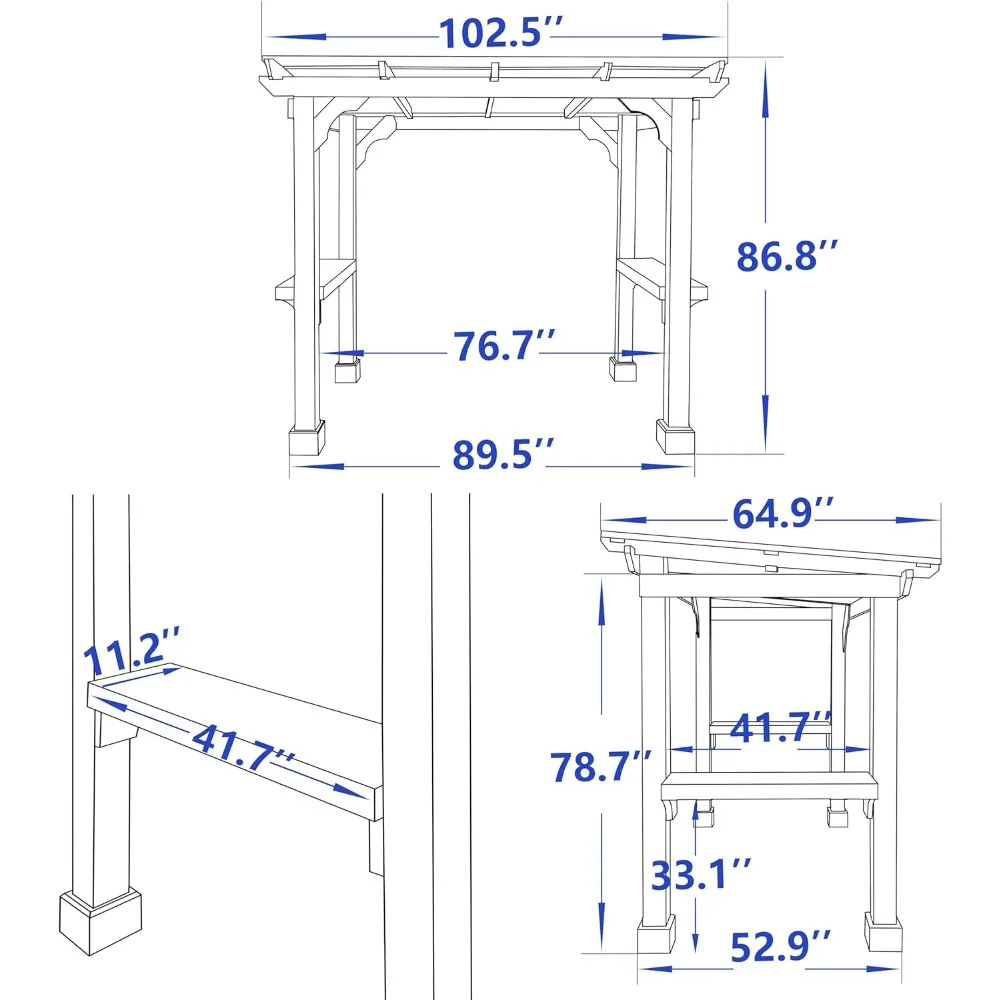 8’x5’ Grill Gazebo, Patio Gazebo with Hardtop Metal Roof, Rainwater Drainage, Wood Frame for Barbecue, Backyard, Garden, Rustic