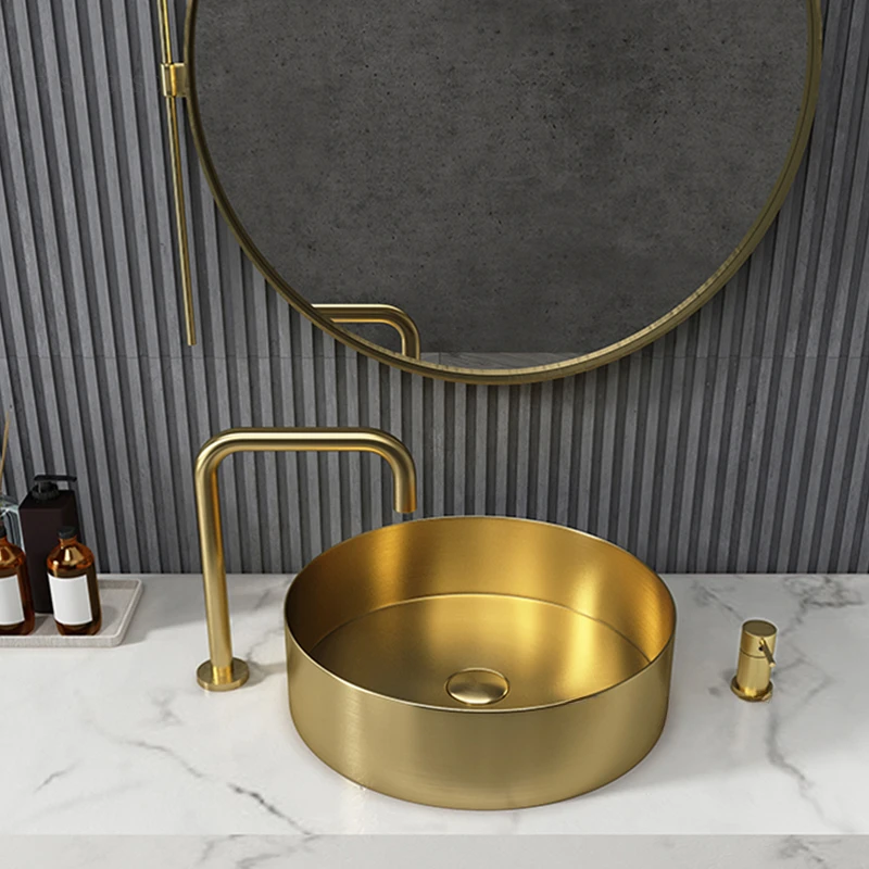 3 Colors Light Luxury Bathroom Sinks Golden Stainless Steel Above Counter Basin Home Wash Basin Bathroom Fixture Washing Sink